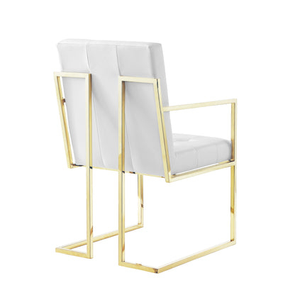 Tufted White & Gold Faux Leather Dining Chairs - Set of 2
