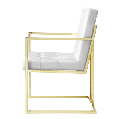 Tufted White & Gold Faux Leather Dining Chairs - Set of 2