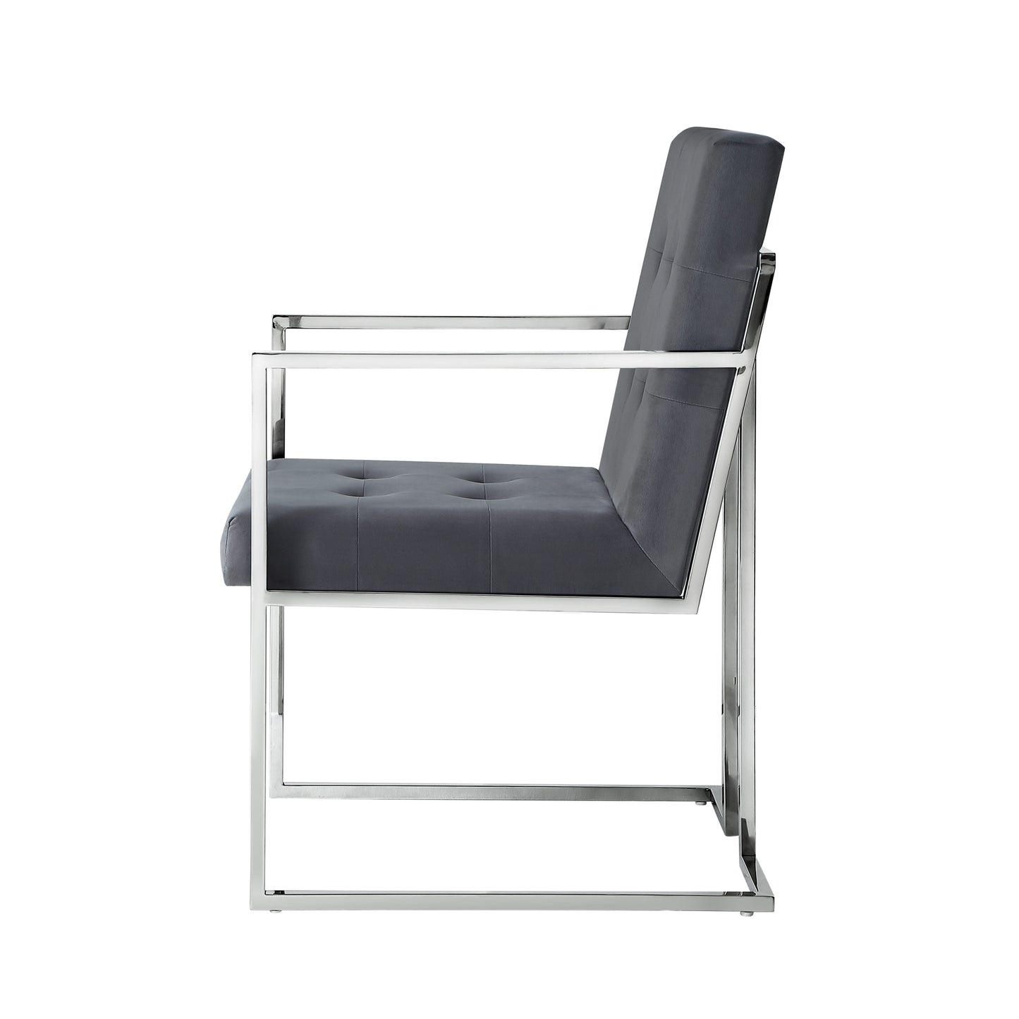 Tufted Gray & Silver Metallic Velvet Dining Chairs - Set of 2