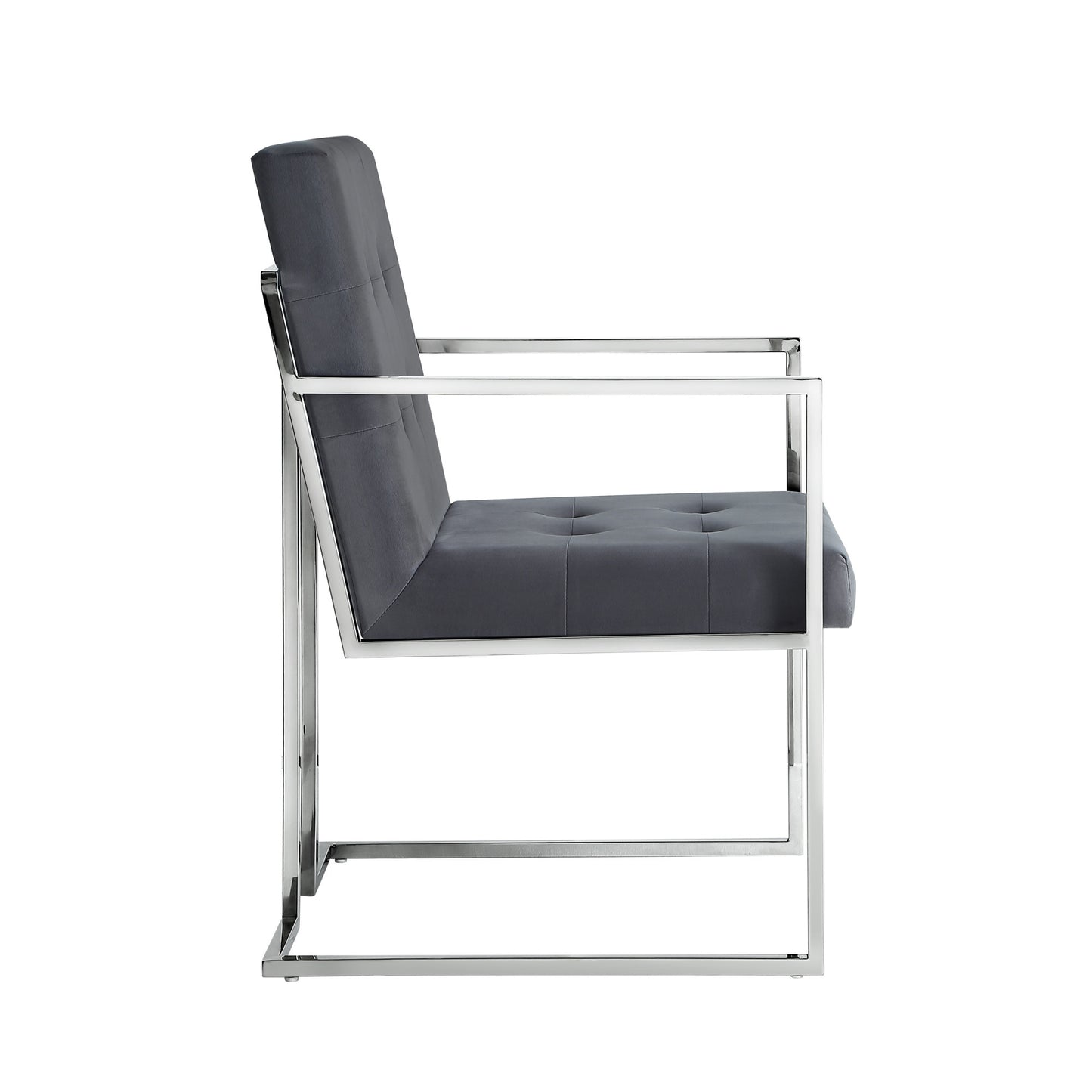 Tufted Gray & Silver Metallic Velvet Dining Chairs - Set of 2