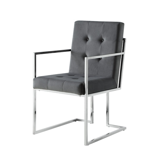 Tufted Gray & Silver Metallic Velvet Dining Chairs - Set of 2