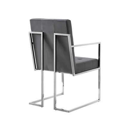 Tufted Gray & Silver Metallic Velvet Dining Chairs - Set of 2