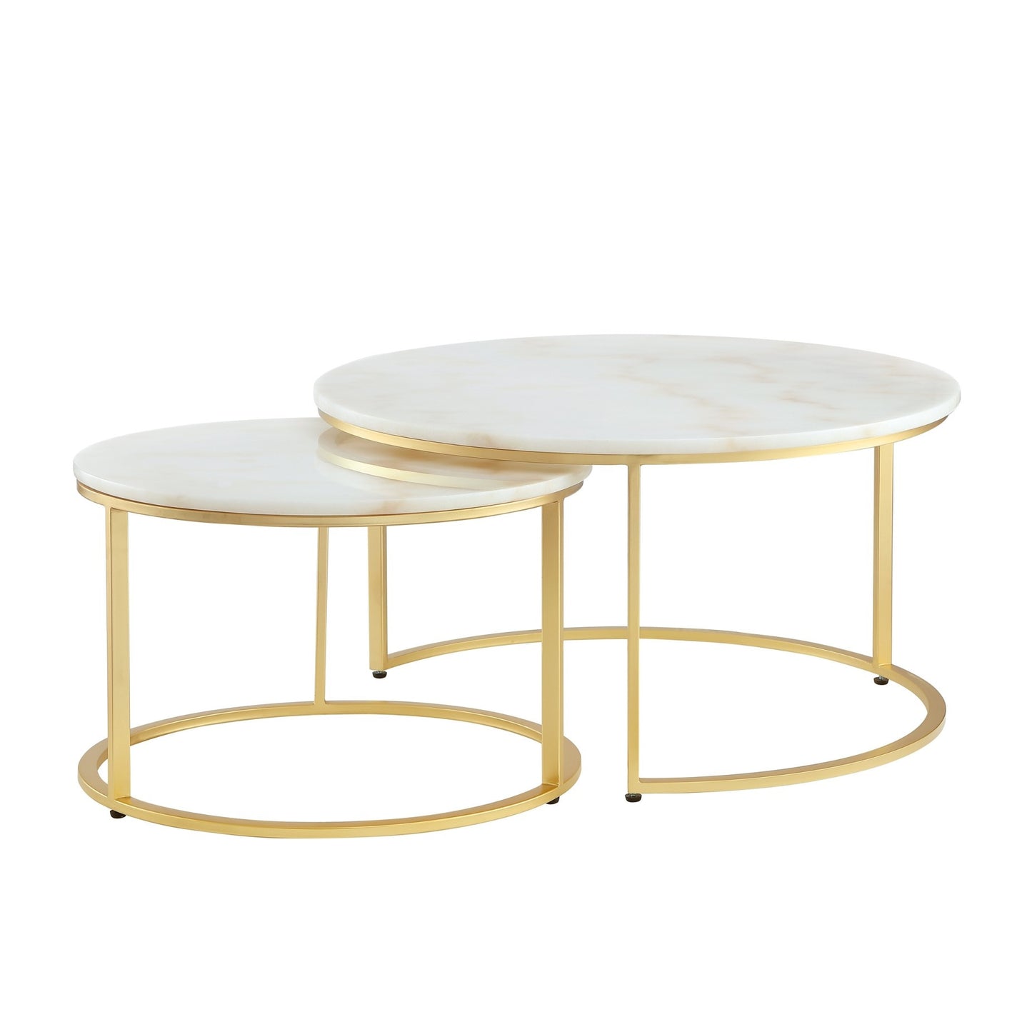 White & Gold Genuine Marble & Iron Round Nesting Tables