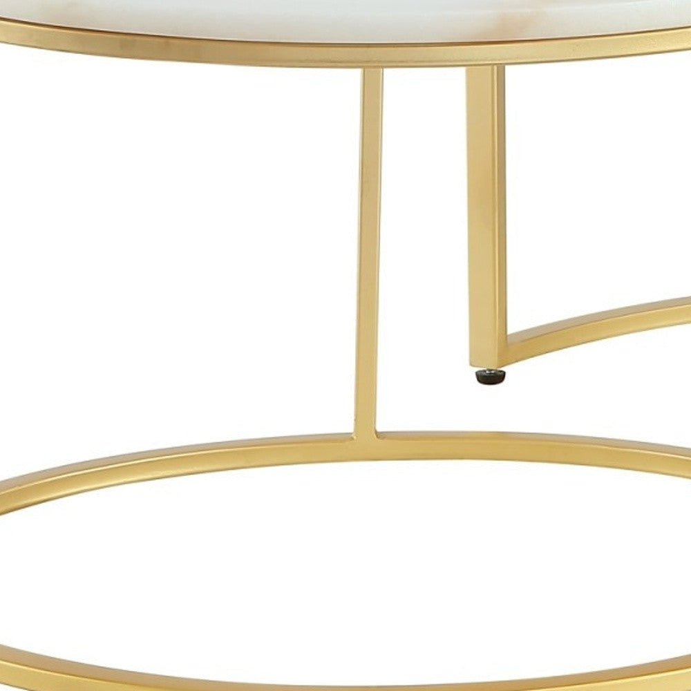 White & Gold Genuine Marble & Iron Round Nesting Tables