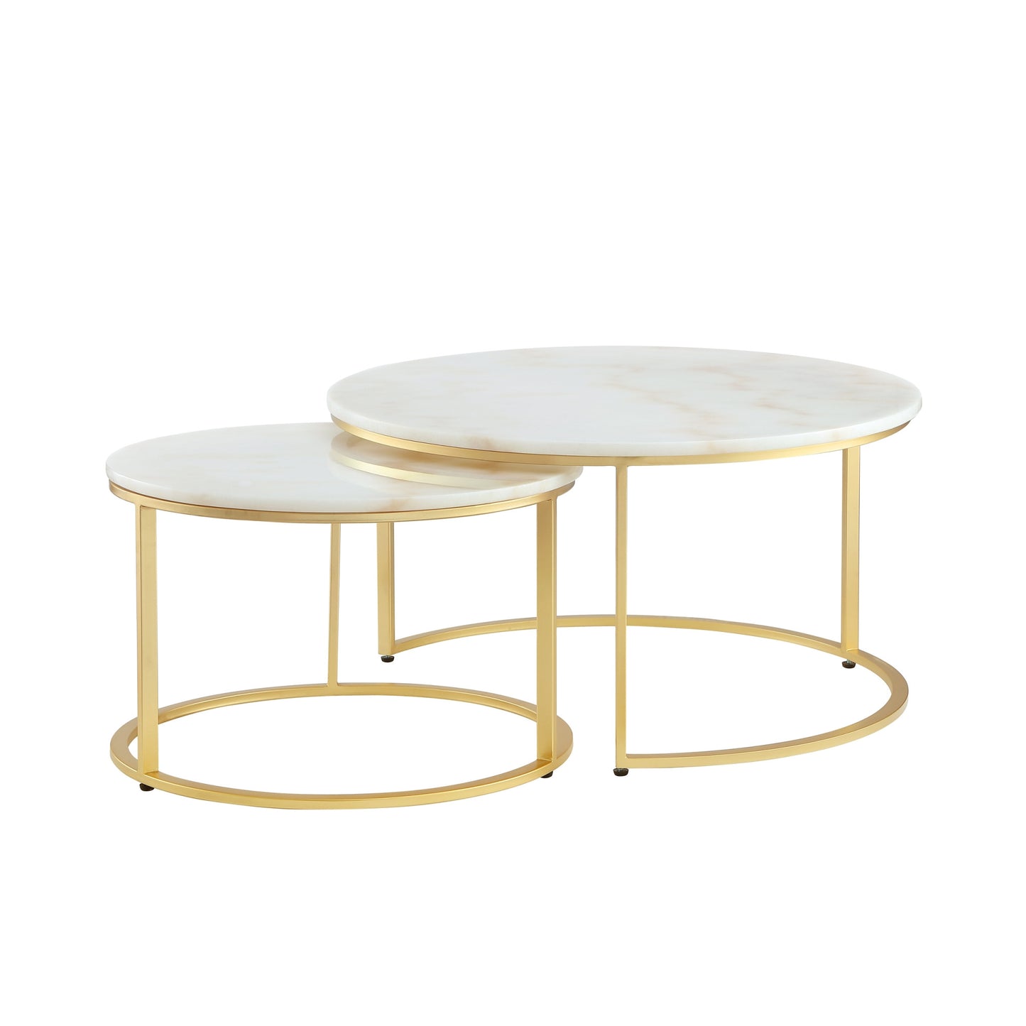 White & Gold Genuine Marble & Iron Round Nesting Tables