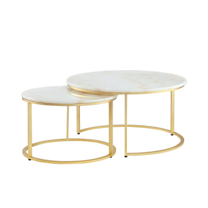 White & Gold Genuine Marble & Iron Round Nesting Tables