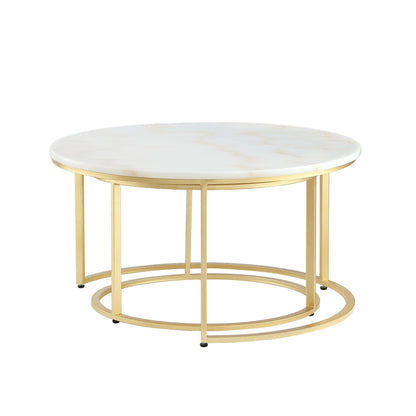 White & Gold Genuine Marble & Iron Round Nesting Tables