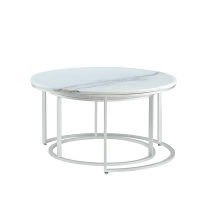 White & Silver Genuine Marble & Iron Round Nesting Tables