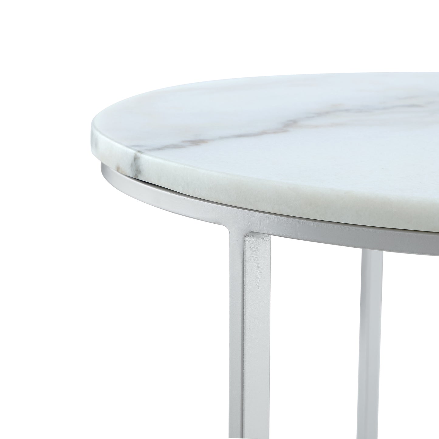 White & Silver Genuine Marble & Iron Round Nesting Tables