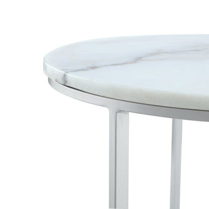 White & Silver Genuine Marble & Iron Round Nesting Tables