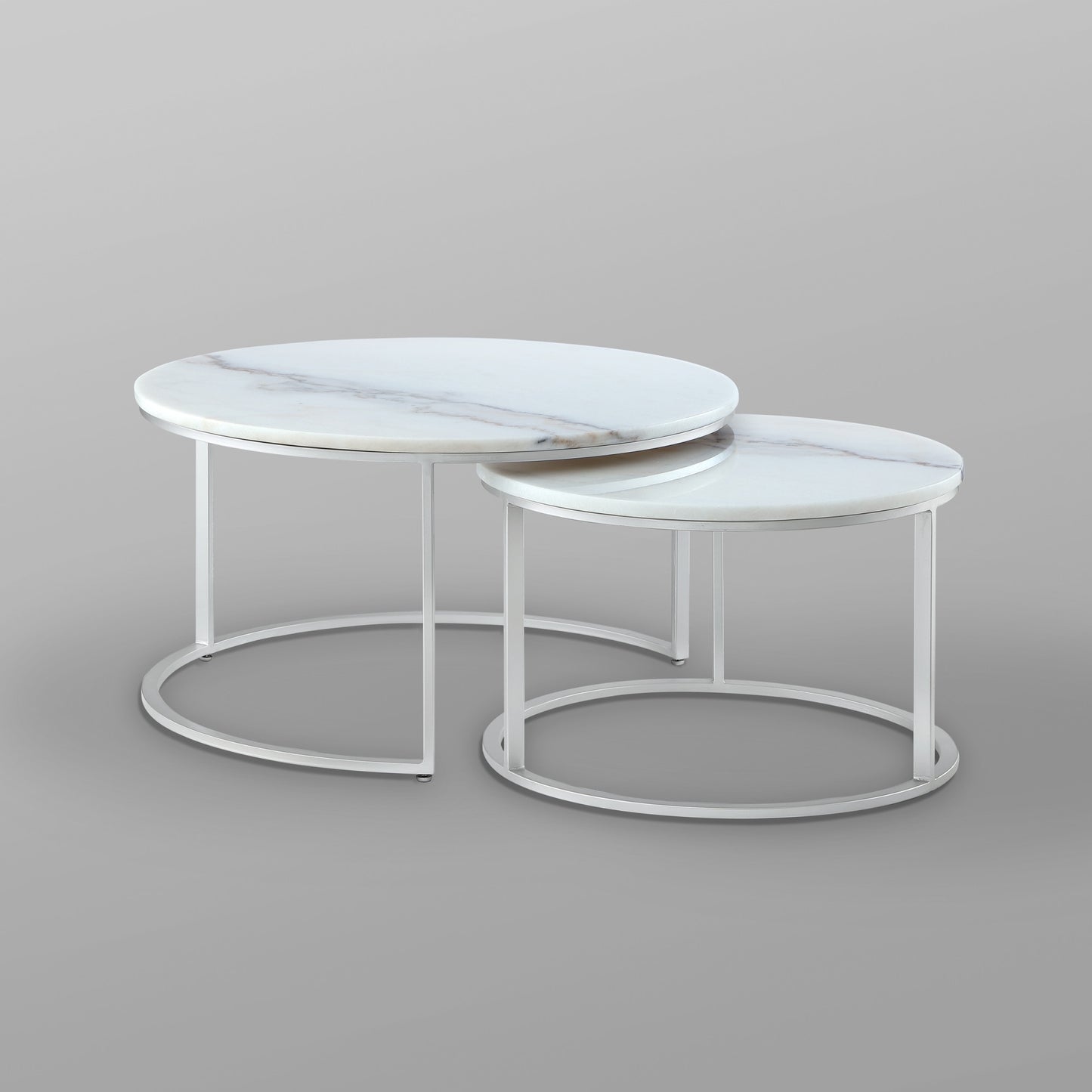 White & Silver Genuine Marble & Iron Round Nesting Tables