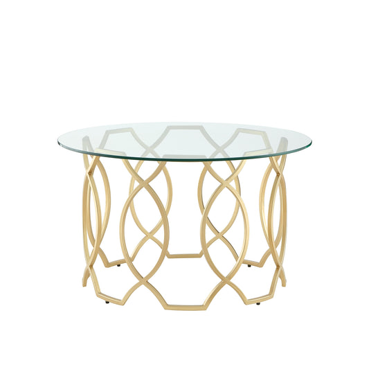 Clear & Gold Glass & Iron Round Coffee Table
