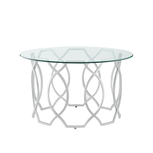 Clear & Silver Glass & Iron Round Coffee Table