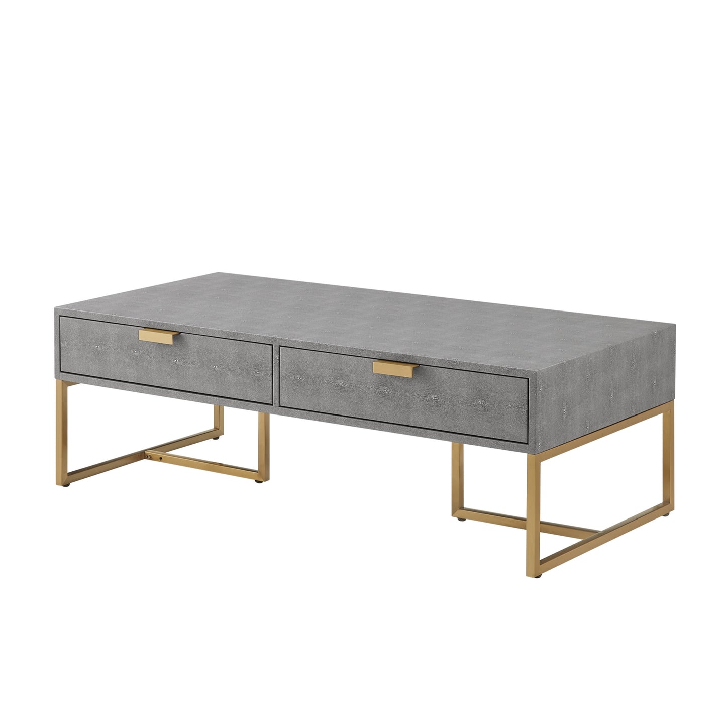 Gray & Gold Stainless Steel Coffee Table w/ 2 Drawers