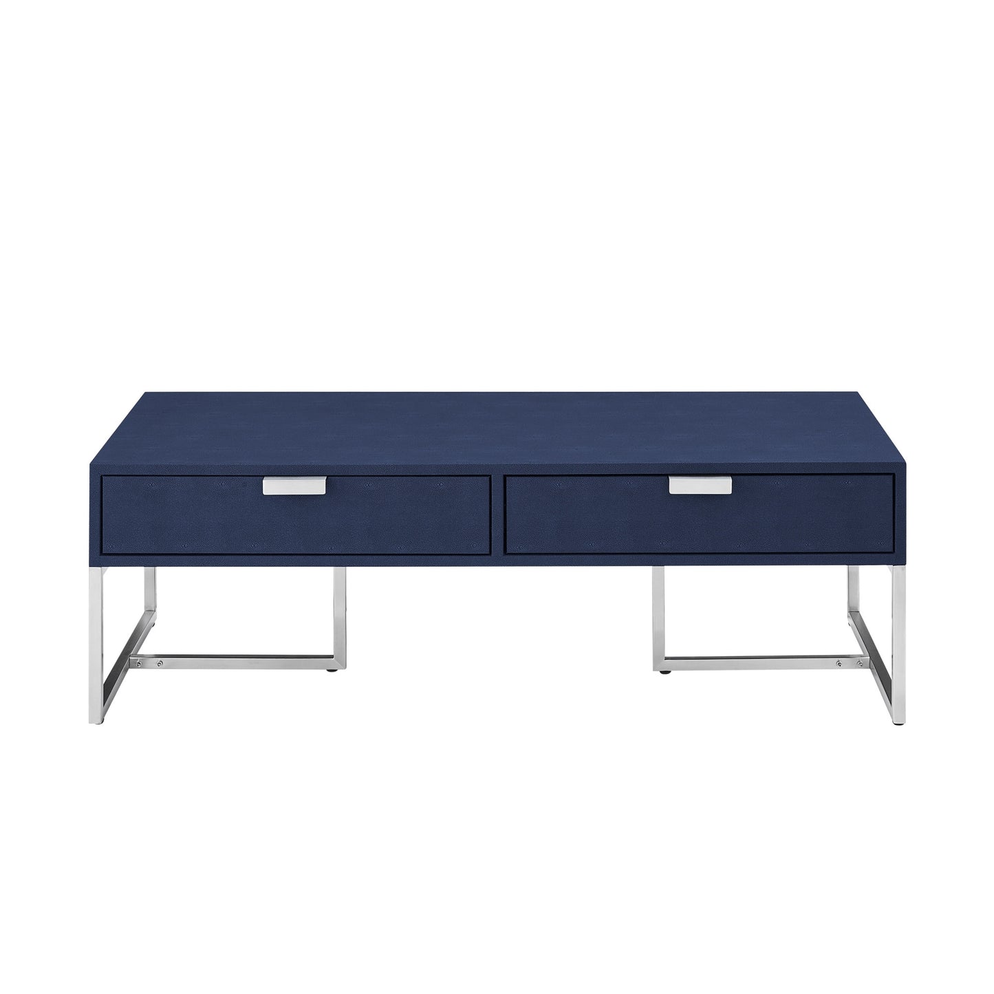 Navy Blue & Silver Stainless Steel Coffee Table w/ 2 Drawers
