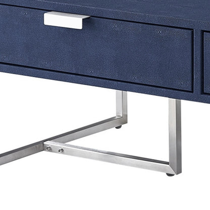 Navy Blue & Silver Stainless Steel Coffee Table w/ 2 Drawers