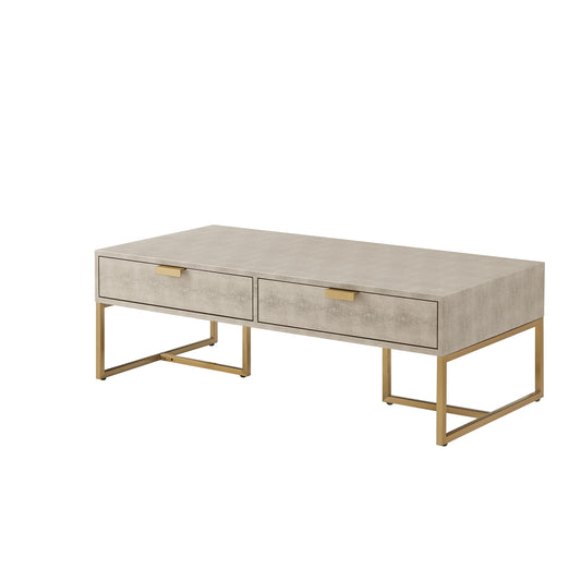 Cream & Gold Stainless Steel Coffee Table w/ 2 Drawers