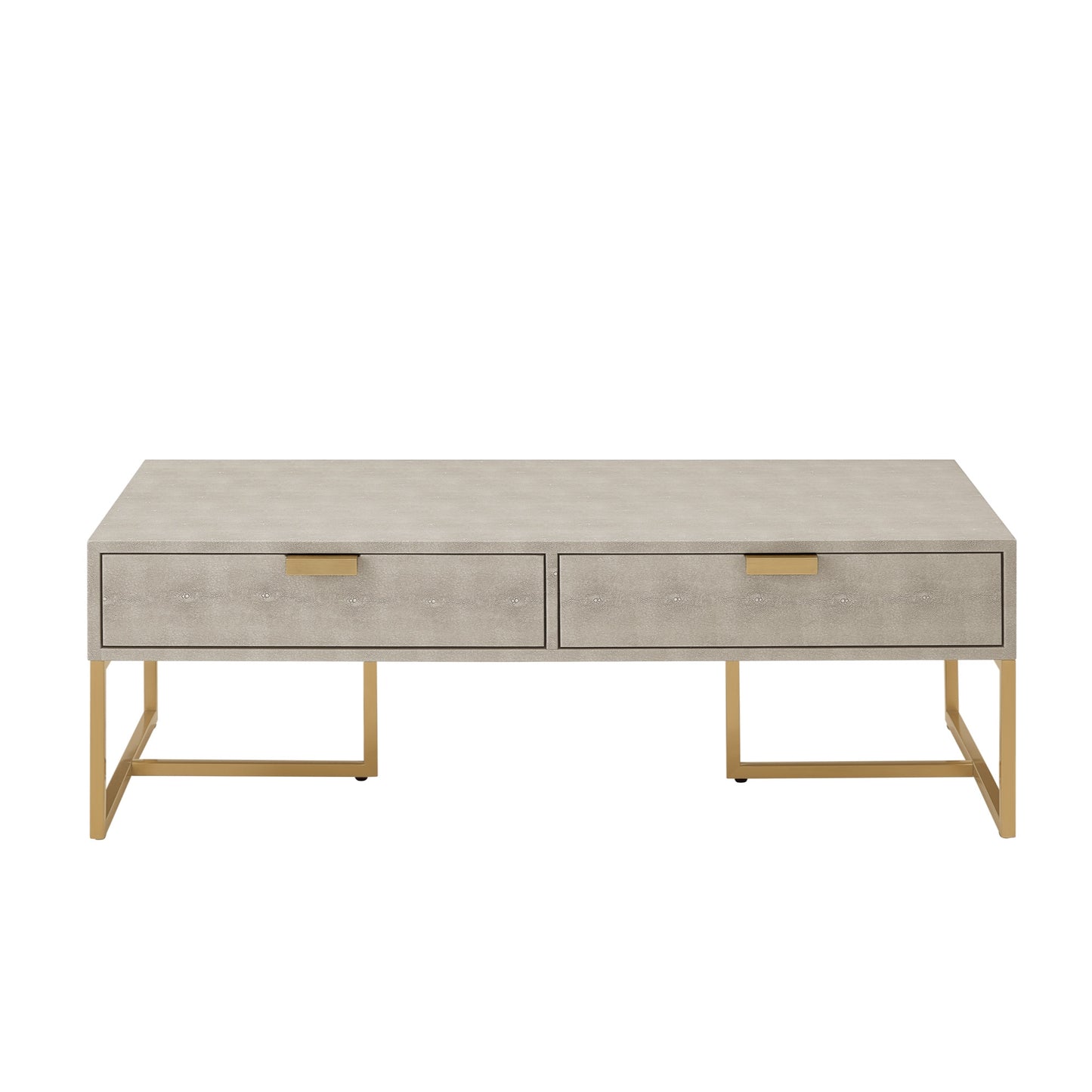 Cream & Gold Stainless Steel Coffee Table w/ 2 Drawers