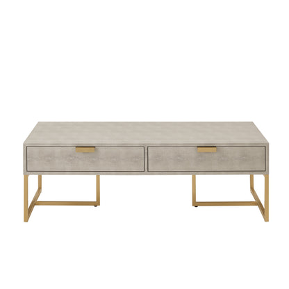 Cream & Gold Stainless Steel Coffee Table w/ 2 Drawers
