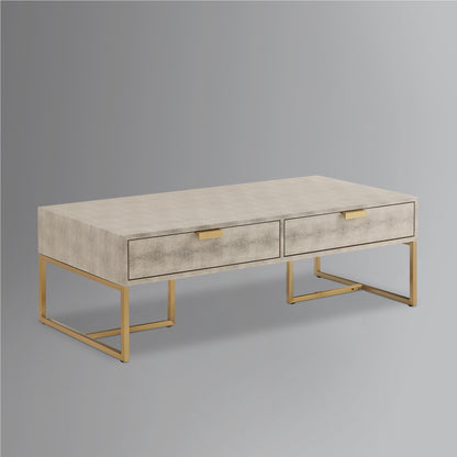 Cream & Gold Stainless Steel Coffee Table w/ 2 Drawers