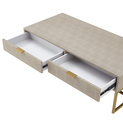 Cream & Gold Stainless Steel Coffee Table w/ 2 Drawers