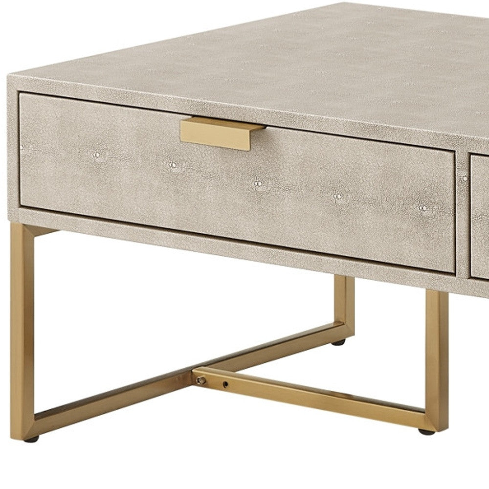 Cream & Gold Stainless Steel Coffee Table w/ 2 Drawers