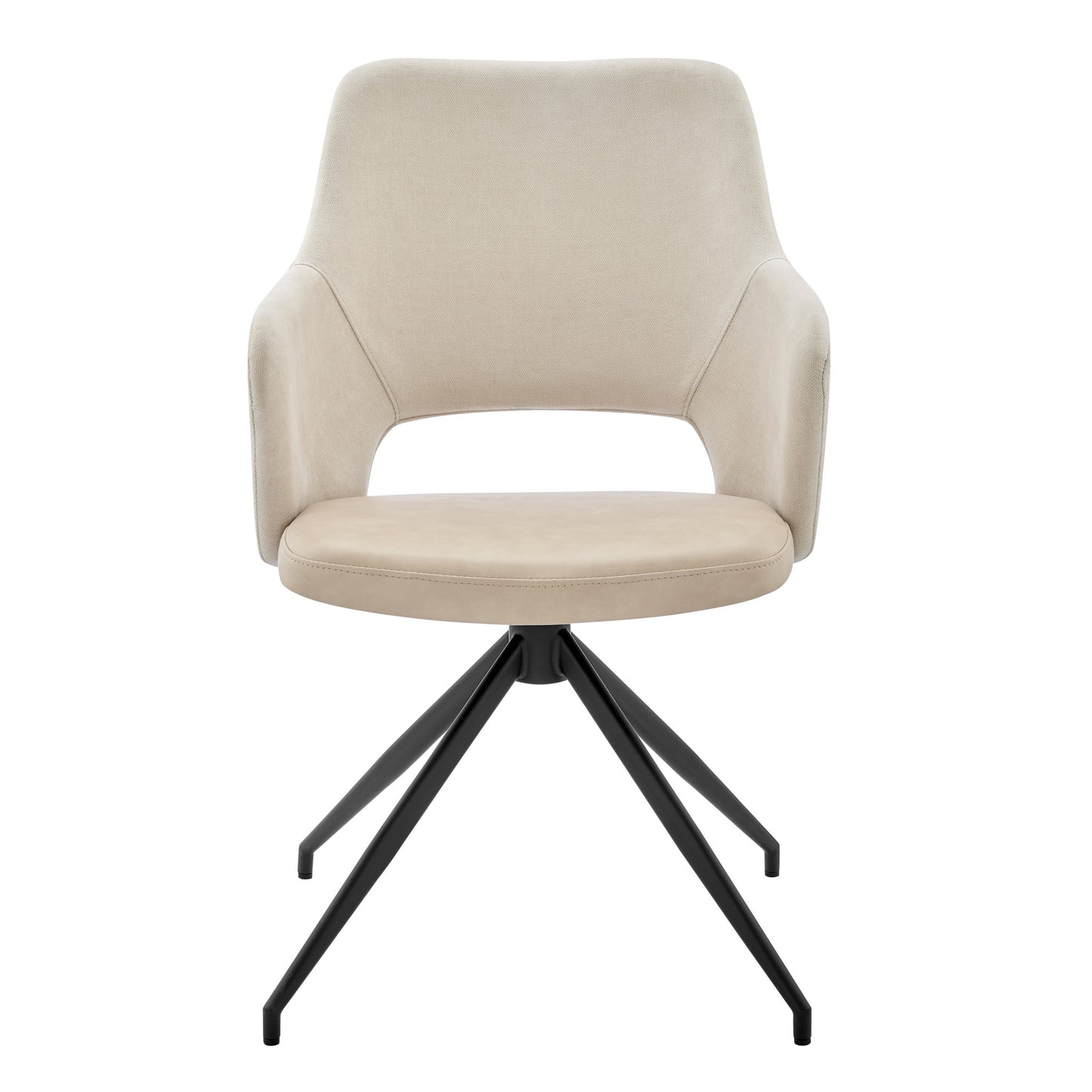 Beige & Black Fabric & Faux Leather Dining Chair