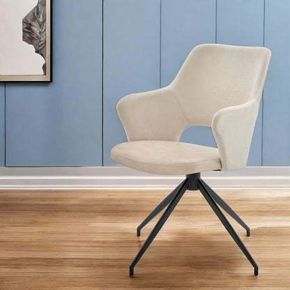 Beige & Black Fabric & Faux Leather Dining Chair