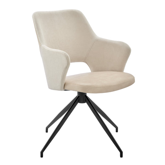 Beige & Black Fabric & Faux Leather Dining Chair