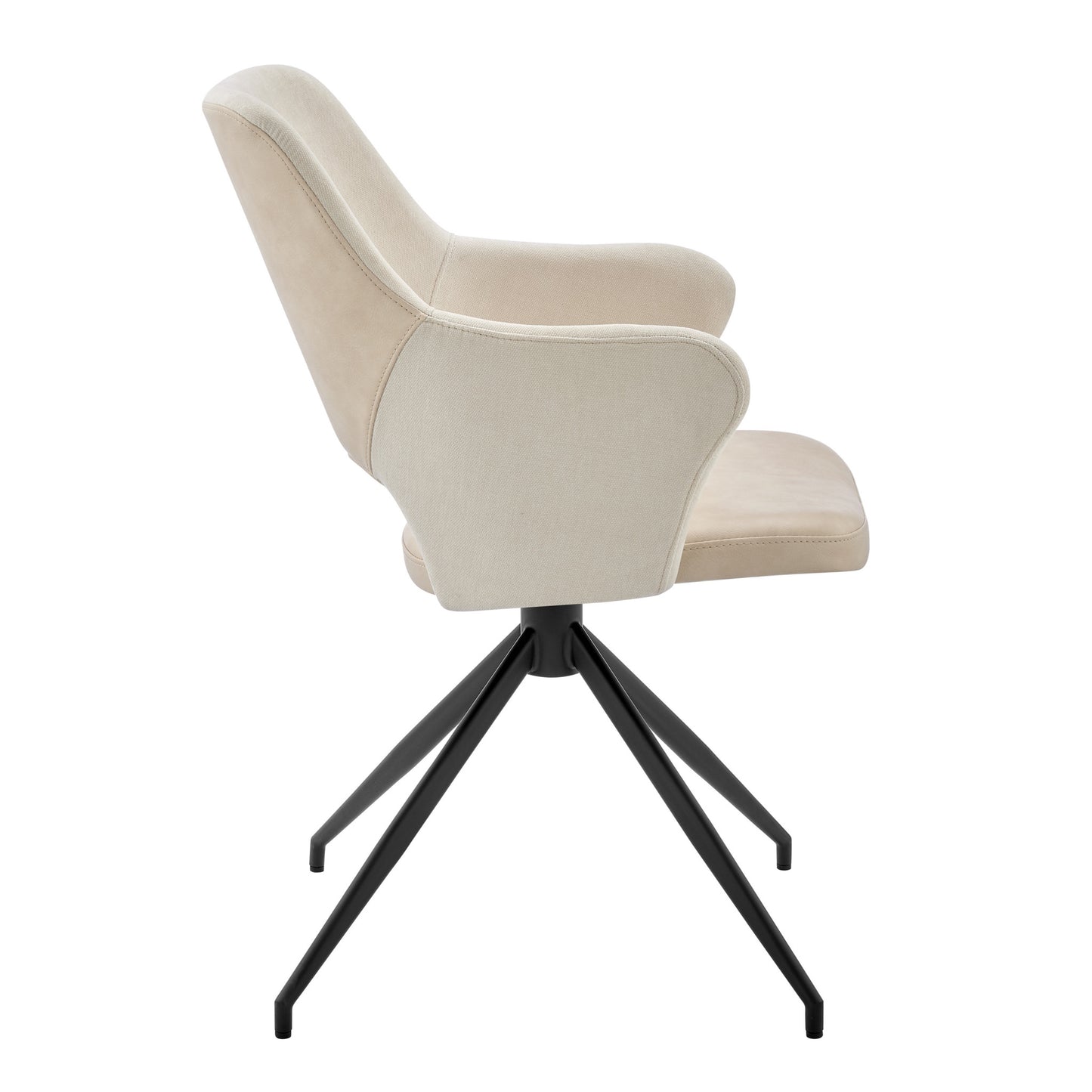 Beige & Black Fabric & Faux Leather Dining Chair
