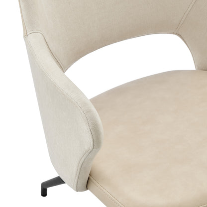 Beige & Black Fabric & Faux Leather Dining Chair