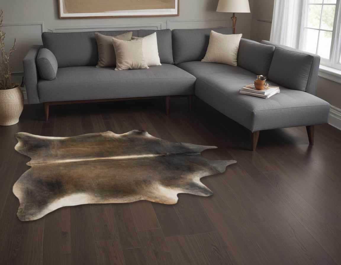5 x 7 Dark Brown Cowhide Hand Knotted Rug
