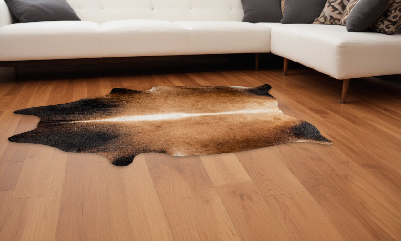 5 x 7 Dark Brown & Tan Genuine Cowhide Hand Knotted Rug