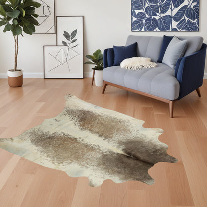 5 x 7 Brown & White Cowhide Hand Knotted Rug