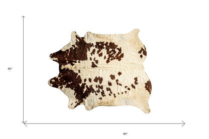 5 x 7 Brown & White Cowhide Hand Knotted Rug