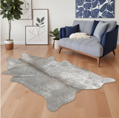 5 x 7 Gray & Silver Genuine Cowhide Hand Knotted Rug