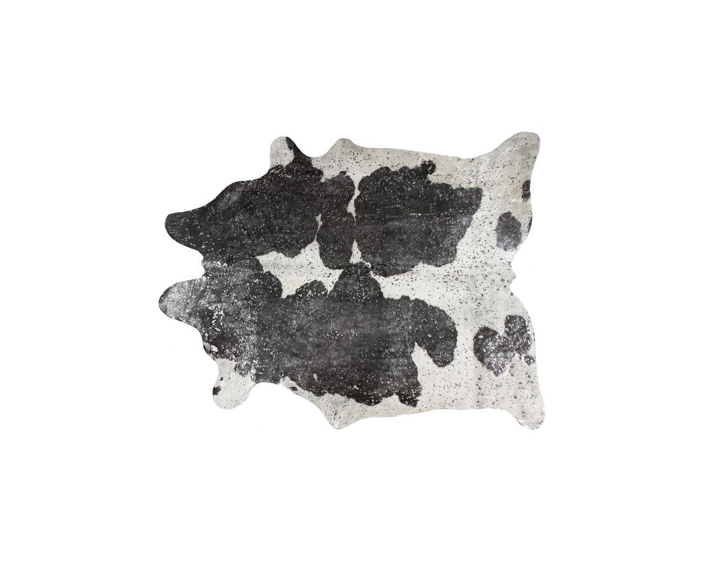 5 x 7 Black & White Cowhide Hand Knotted Rug