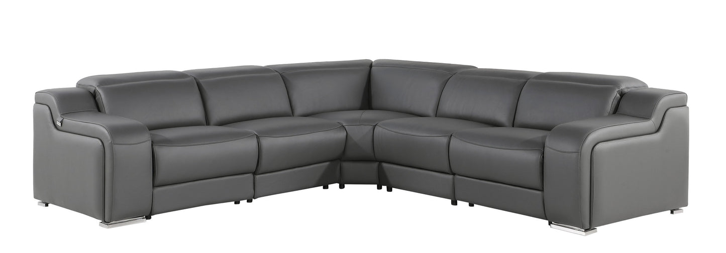 Dark Gray Italian Leather L Shaped 5 Piece Sectional