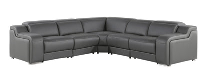 Dark Gray Italian Leather L Shaped 5 Piece Sectional