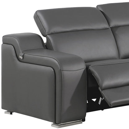 Dark Gray Italian Leather L Shaped 5 Piece Sectional