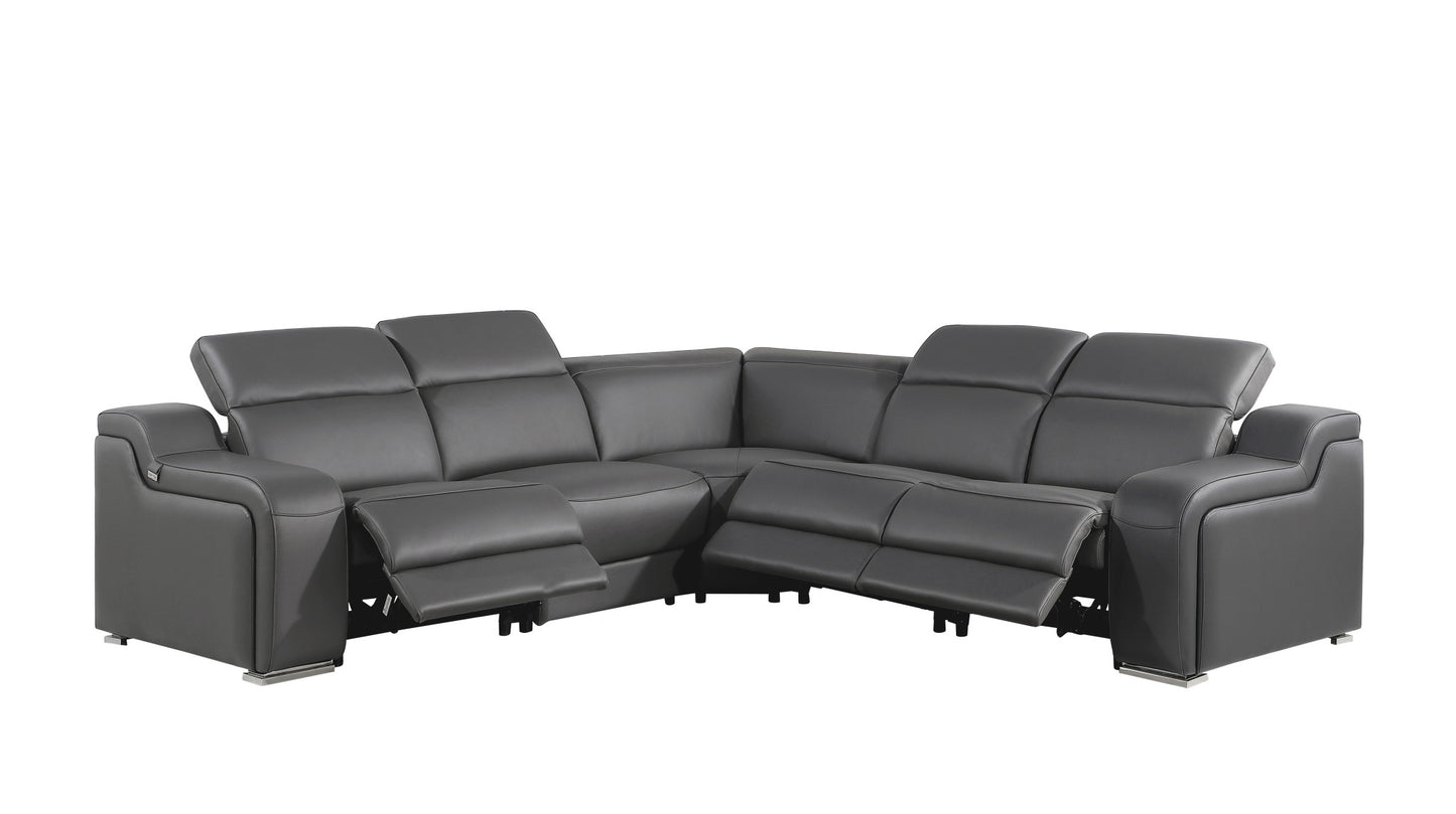 Dark Gray Italian Leather L Shaped 5 Piece Sectional