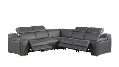 Dark Gray Italian Leather L Shaped 5 Piece Sectional