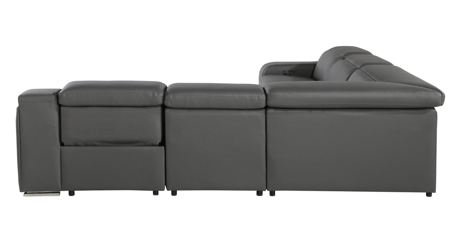 Dark Gray Italian Leather L Shaped 5 Piece Sectional