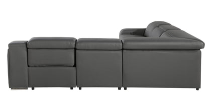 Dark Gray Italian Leather L Shaped 5 Piece Sectional
