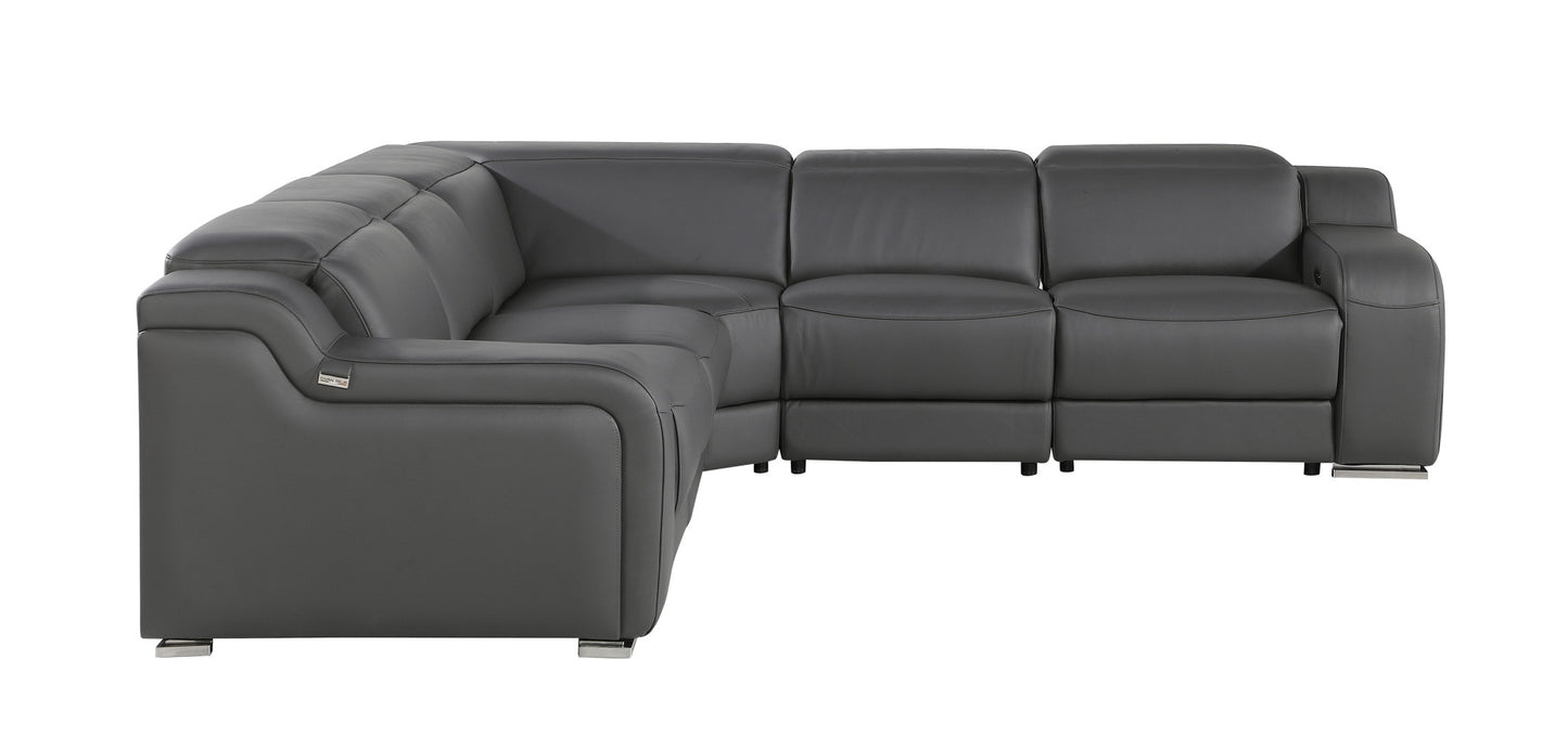 Dark Gray Italian Leather L Shaped 5 Piece Sectional