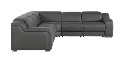 Dark Gray Italian Leather L Shaped 5 Piece Sectional