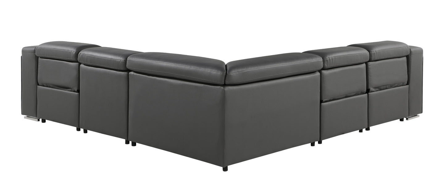 Dark Gray Italian Leather L Shaped 5 Piece Sectional