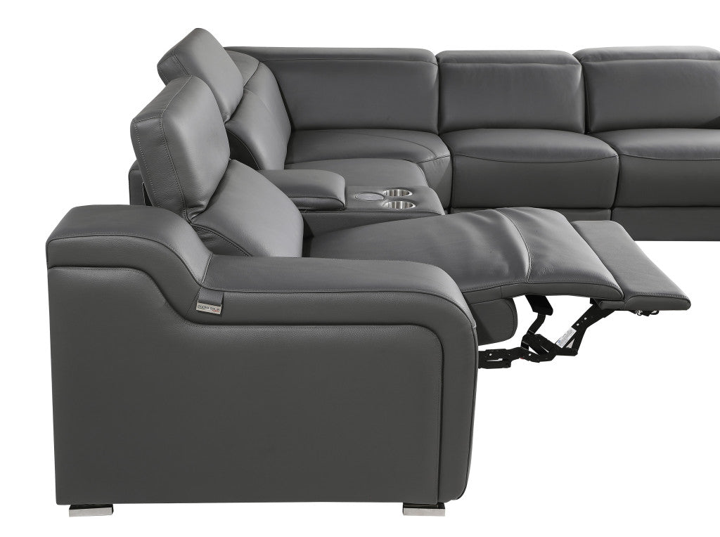 Dark Gray Italian Leather L Shaped 5 Piece Sectional