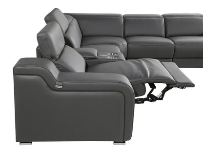 Dark Gray Italian Leather L Shaped 5 Piece Sectional