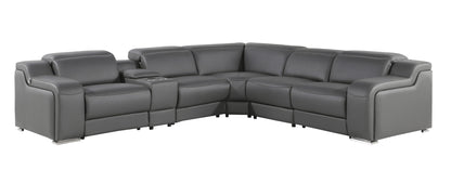 Dark Gray Italian Leather L Shaped 6 Piece Sectional w/ Console